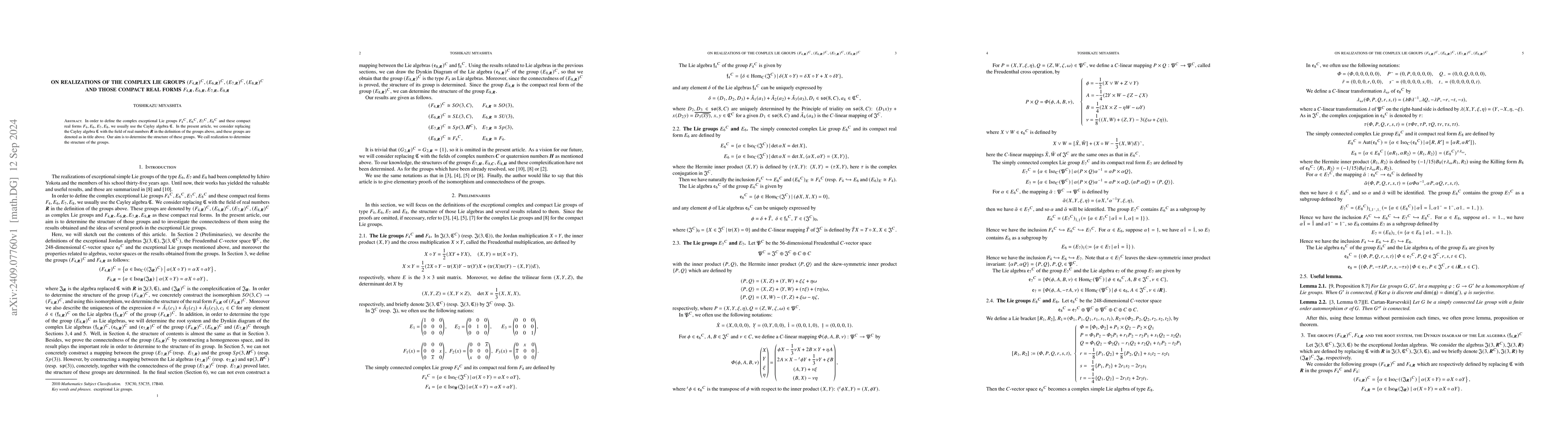 Thumbnail for On realizations of the complex Lie groups $ (F_{4,R})^C, (E_{6,R})^C,
  (E_{7,R})^C ,(E_{8,R})^C$ and those compact real forms
  $F_{4,R},E_{6,R},E_{7,R},E_{8,R}$