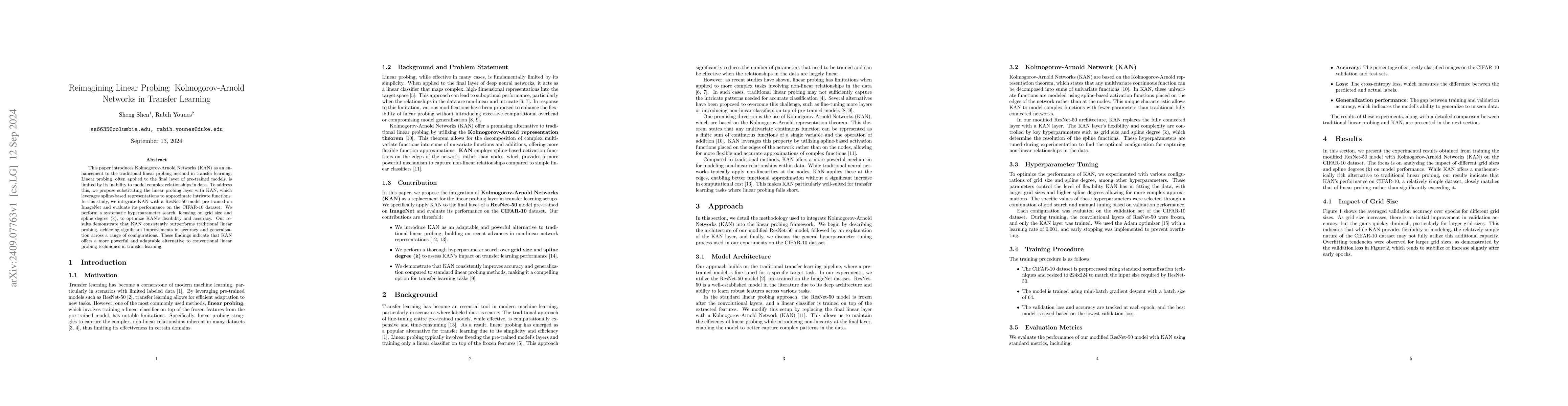 Thumbnail for Reimagining Linear Probing: Kolmogorov-Arnold Networks in Transfer
  Learning