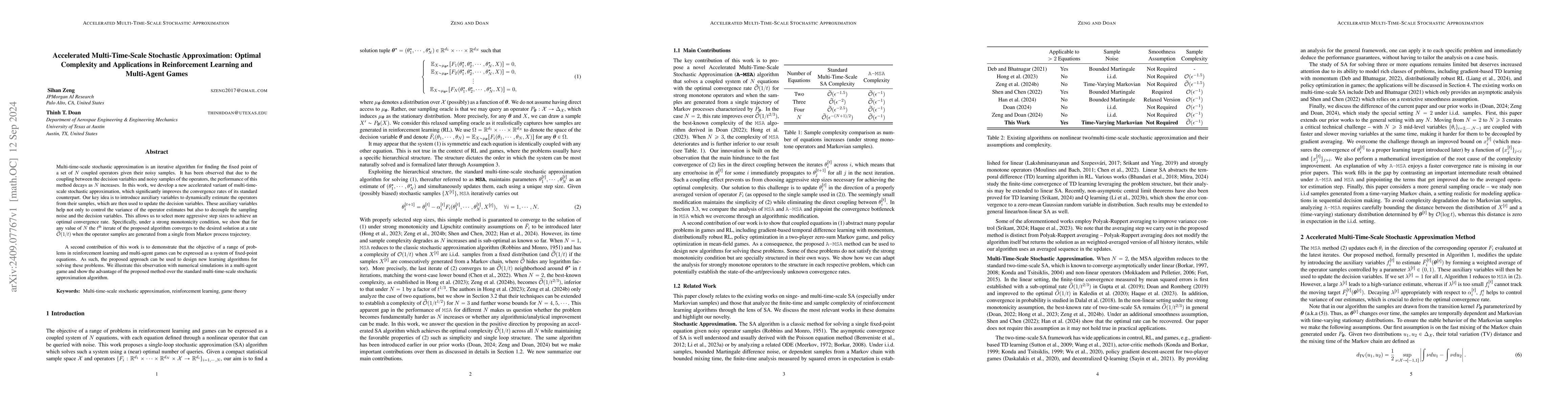 Thumbnail for Accelerated Multi-Time-Scale Stochastic Approximation: Optimal
  Complexity and Applications in Reinforcement Learning and Multi-Agent Games