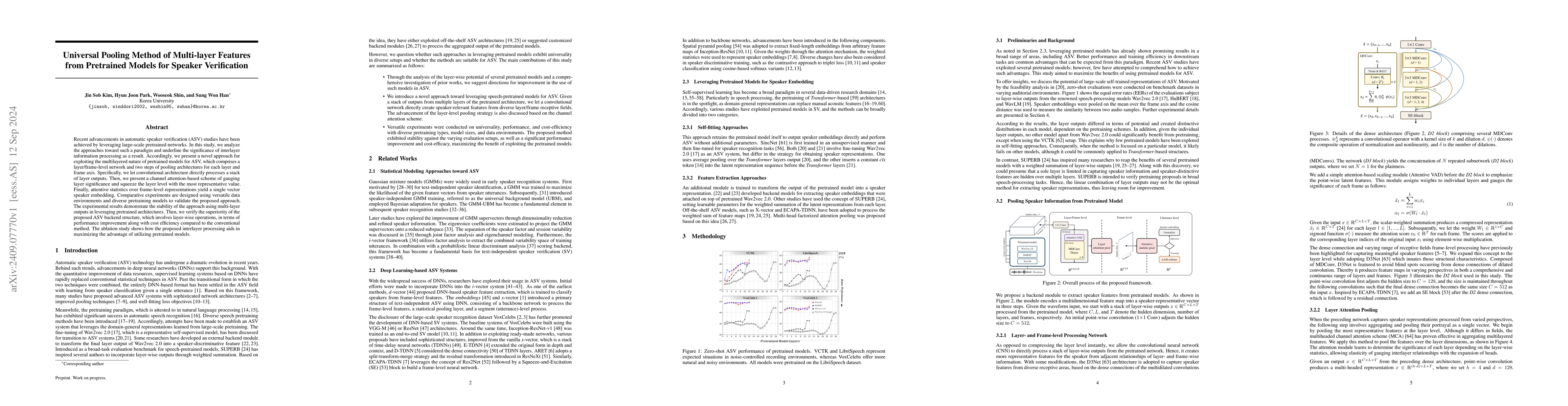 Thumbnail for Universal Pooling Method of Multi-layer Features from Pretrained Models
  for Speaker Verification