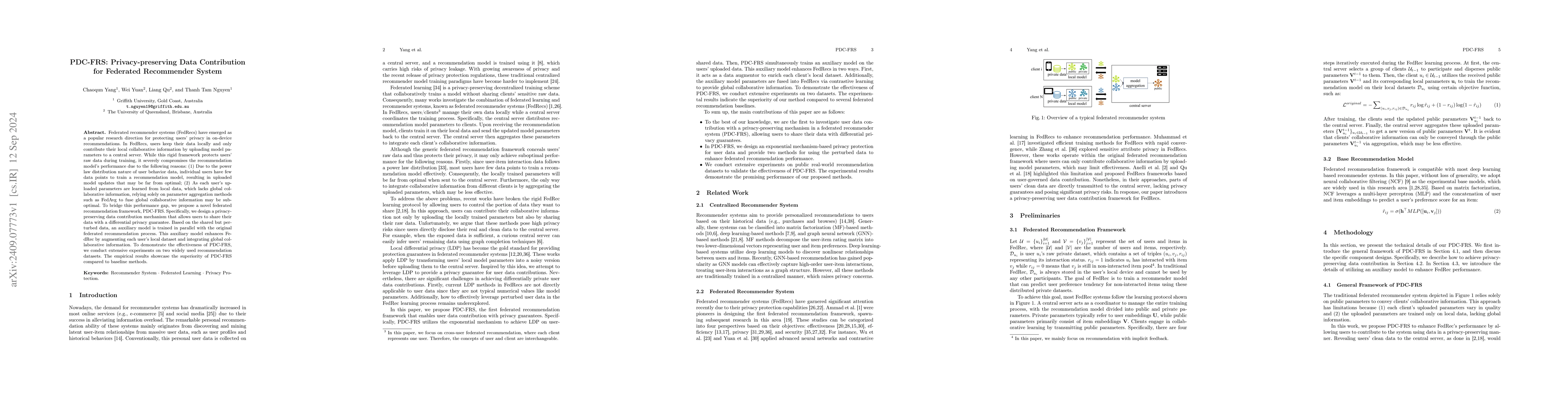Thumbnail for PDC-FRS: Privacy-preserving Data Contribution for Federated Recommender
  System