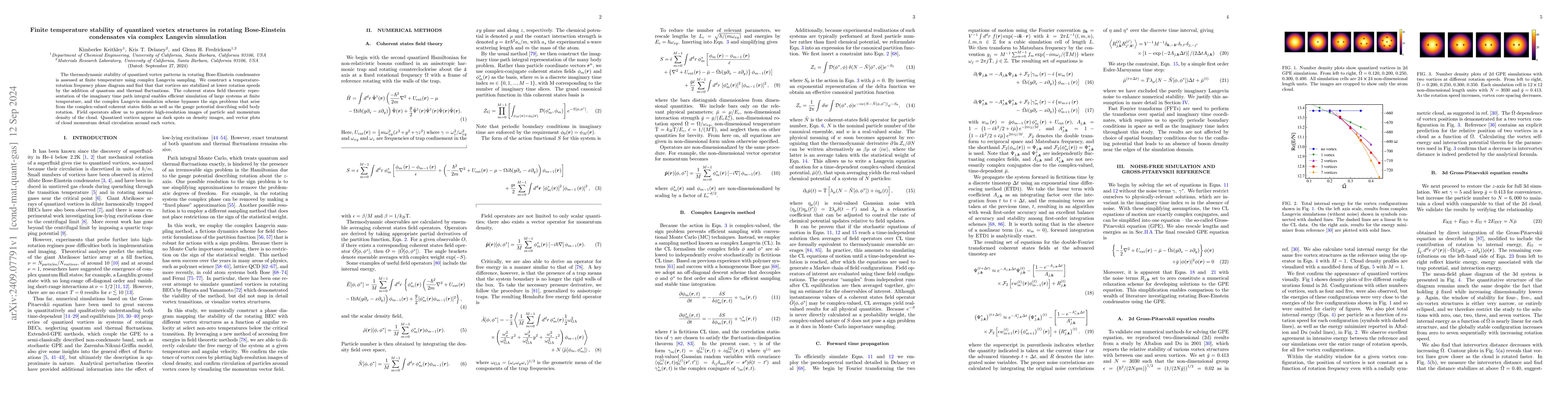 Thumbnail for Finite temperature stability of quantized vortex structures in rotating
  Bose-Einstein condensates via complex Langevin simulation