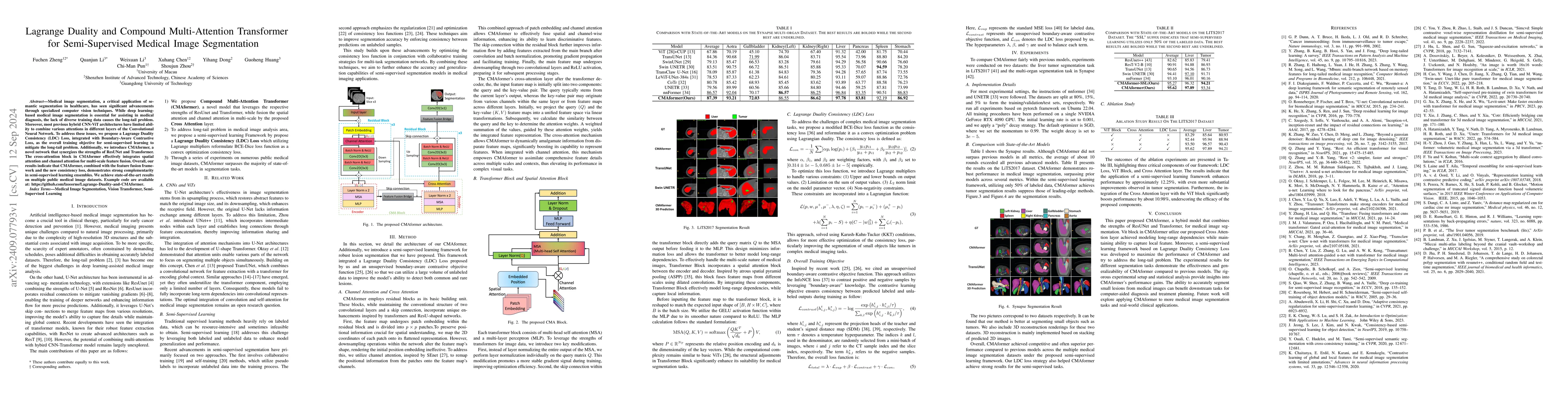 Thumbnail for Lagrange Duality and Compound Multi-Attention Transformer for
  Semi-Supervised Medical Image Segmentation