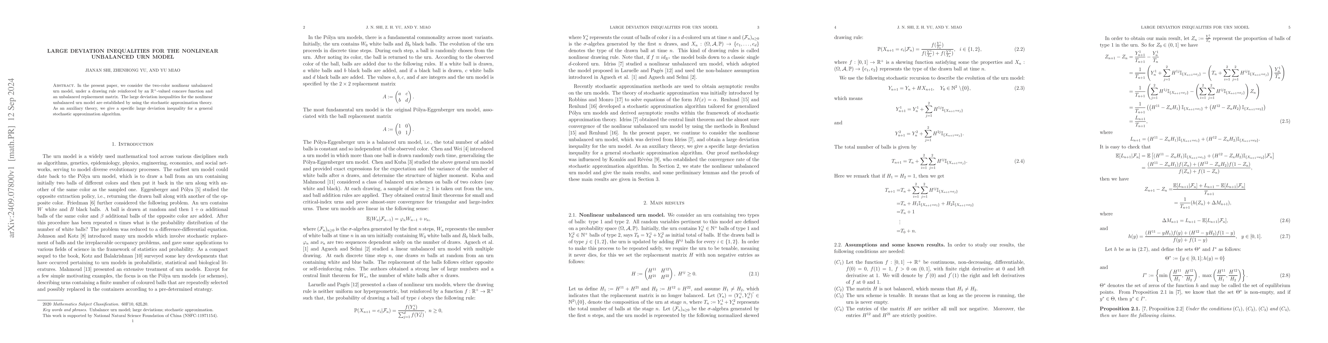 Thumbnail for Large deviation inequalities for the nonlinear unbalanced urn model