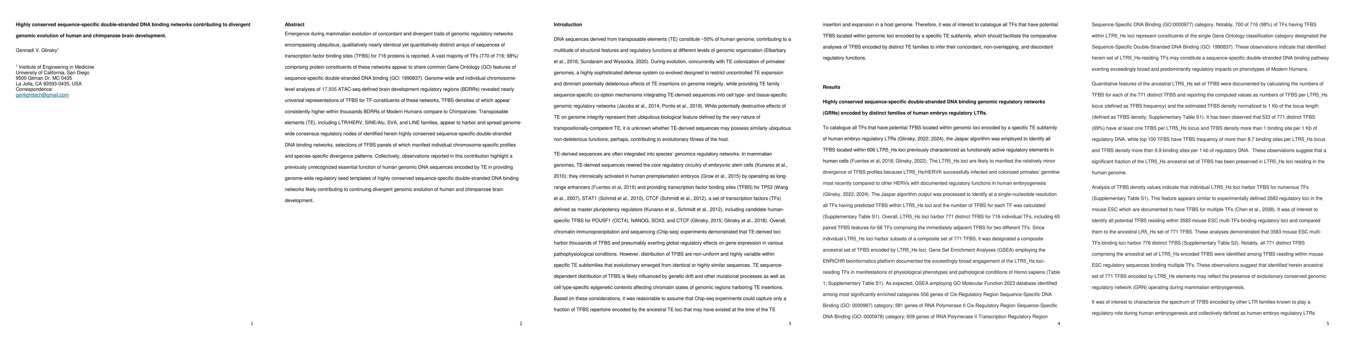 Thumbnail for Highly conserved sequence-specific double-stranded DNA binding networks
  contributing to divergent genomic evolution of human and chimpanzee brain
  development
