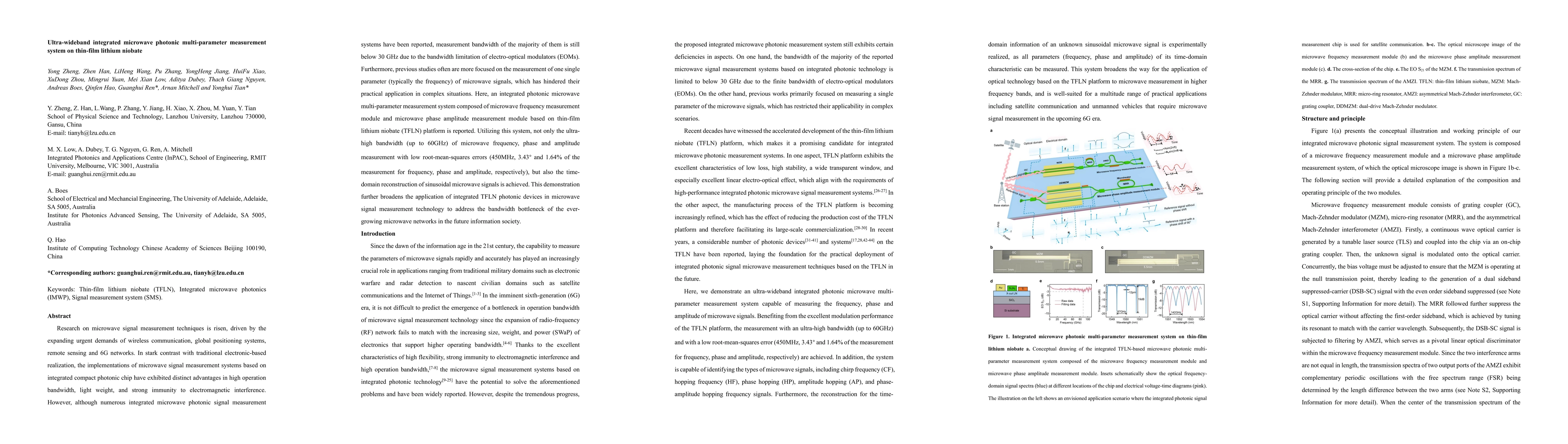 Thumbnail for Ultra-wideband integrated microwave photonic multi-parameter measurement
  system on thin-film lithium niobate