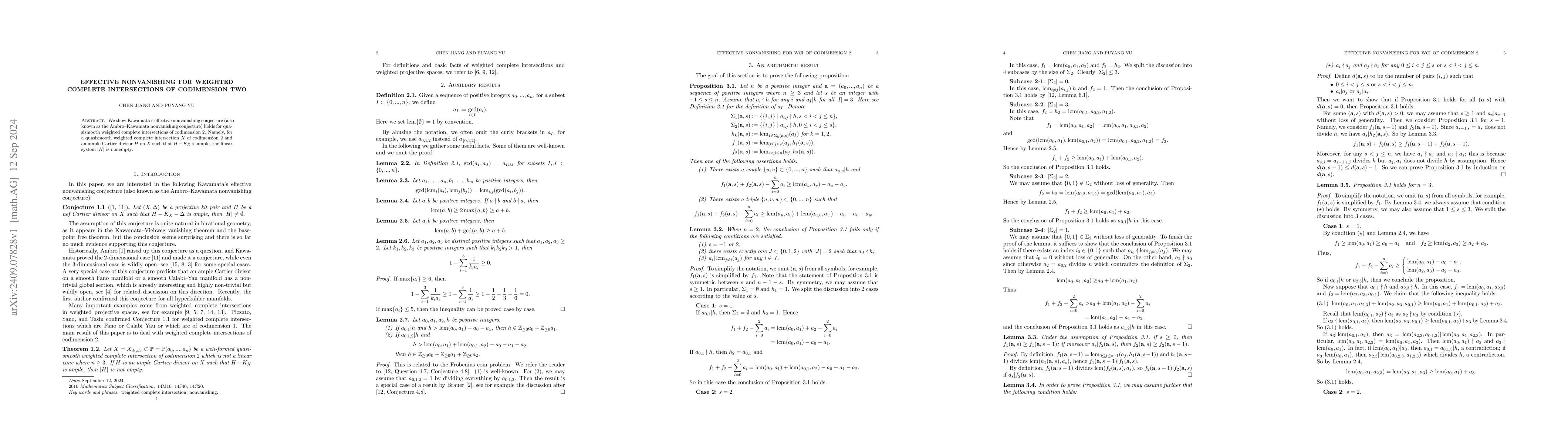 Thumbnail for Effective nonvanishing for weighted complete intersections of
  codimension two