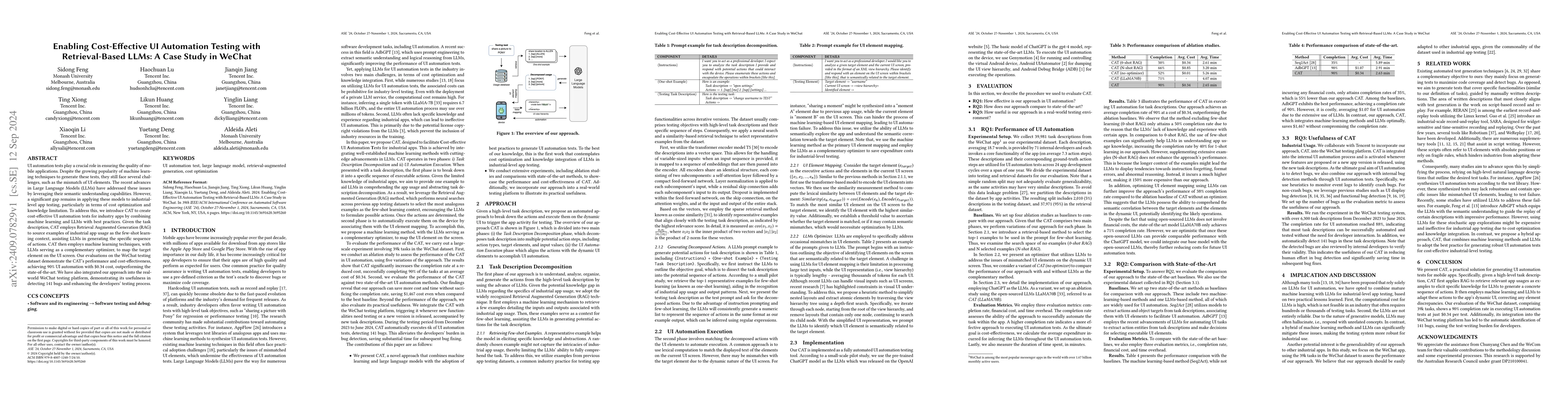 Thumbnail for Enabling Cost-Effective UI Automation Testing with Retrieval-Based LLMs:
  A Case Study in WeChat