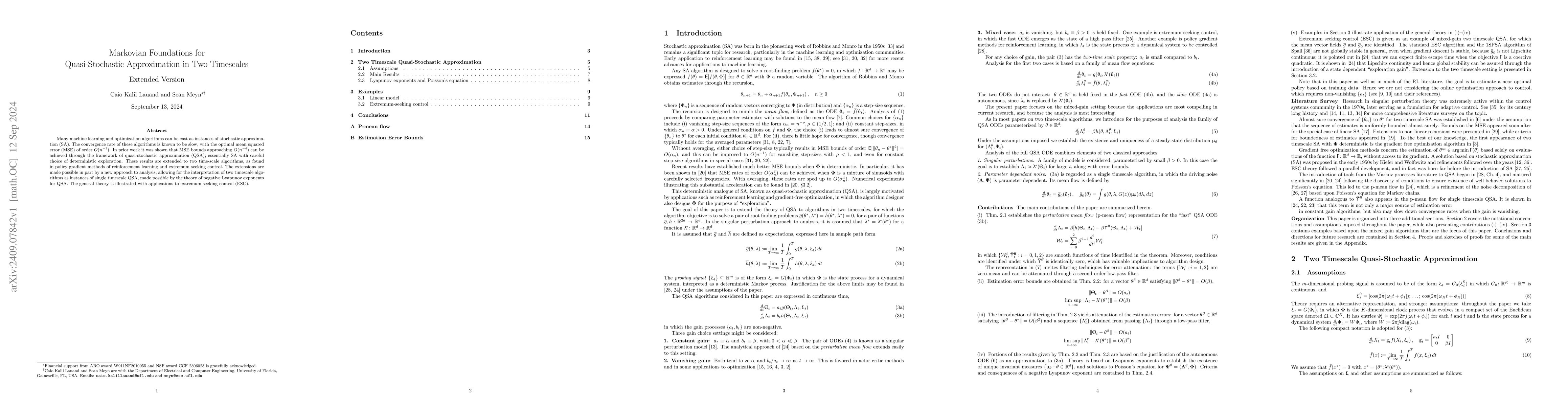 Thumbnail for Markovian Foundations for Quasi-Stochastic Approximation in Two
  Timescales: Extended Version