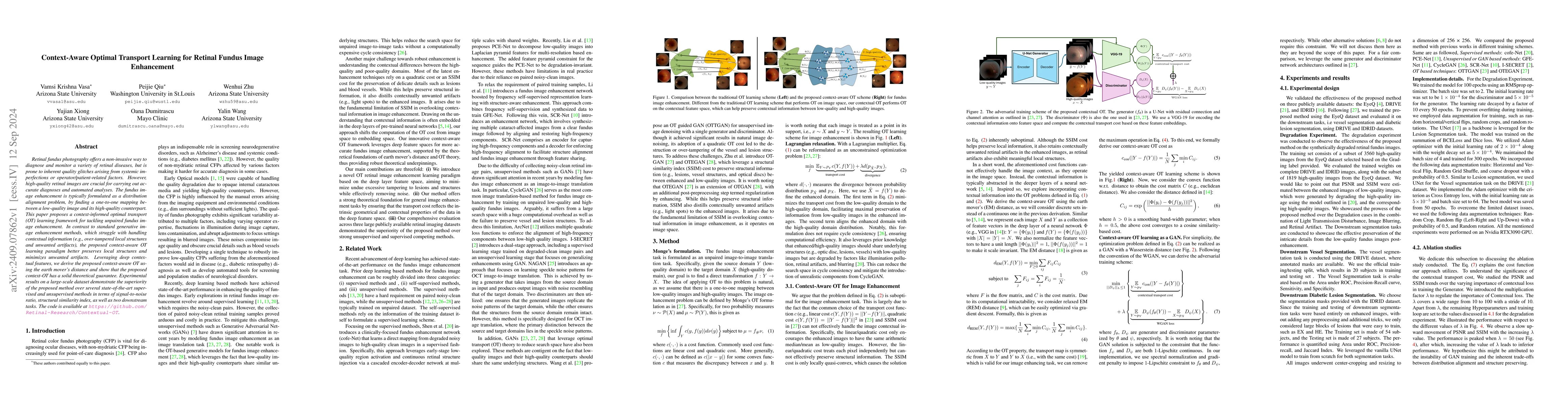 Thumbnail for Context-Aware Optimal Transport Learning for Retinal Fundus Image
  Enhancement