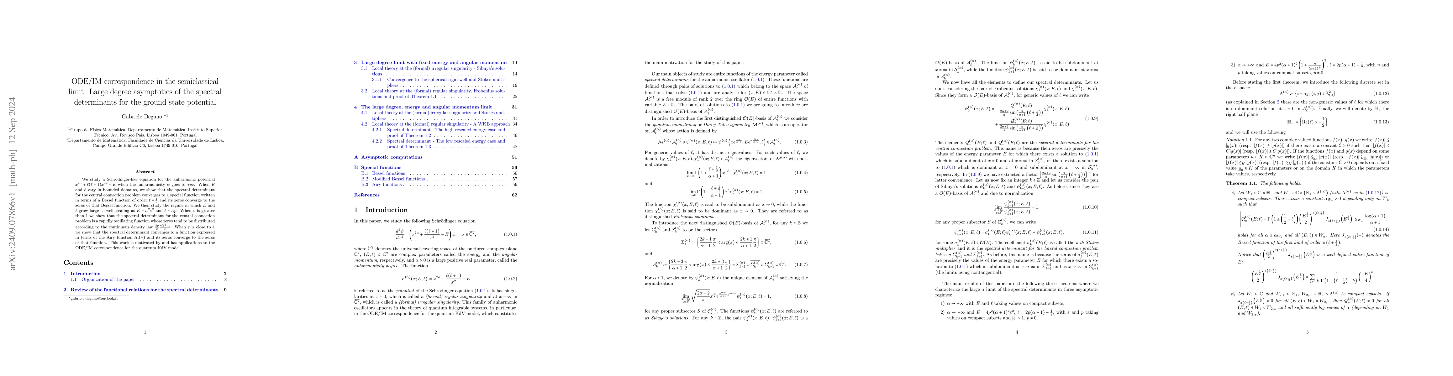 Thumbnail for ODE/IM correspondence in the semiclassical limit: Large degree
  asymptotics of the spectral determinants for the ground state potential