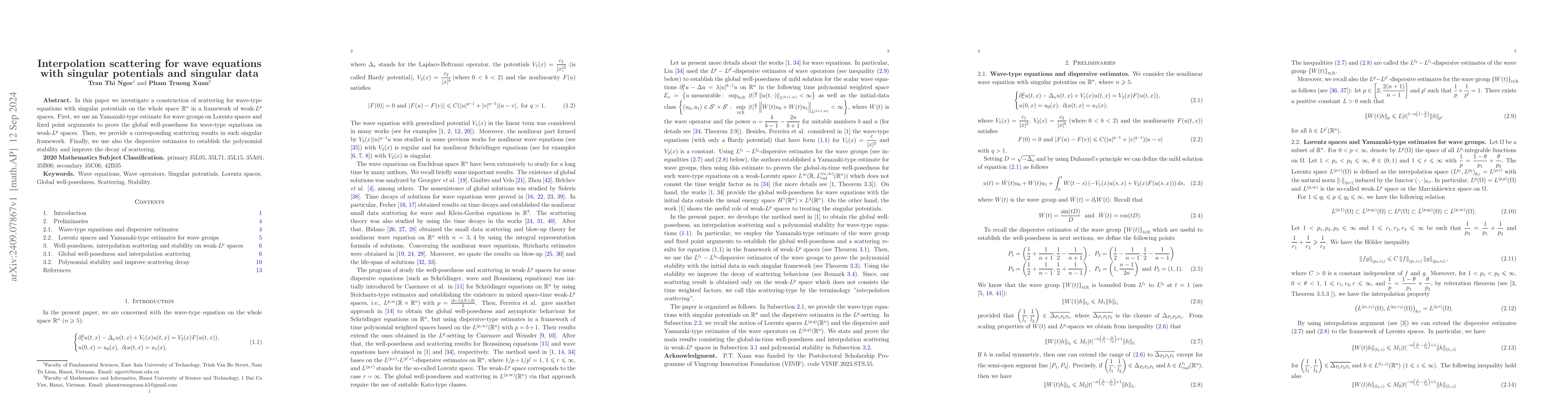 Thumbnail for Interpolation scattering for wave equations with singular potentials and
  singular data
