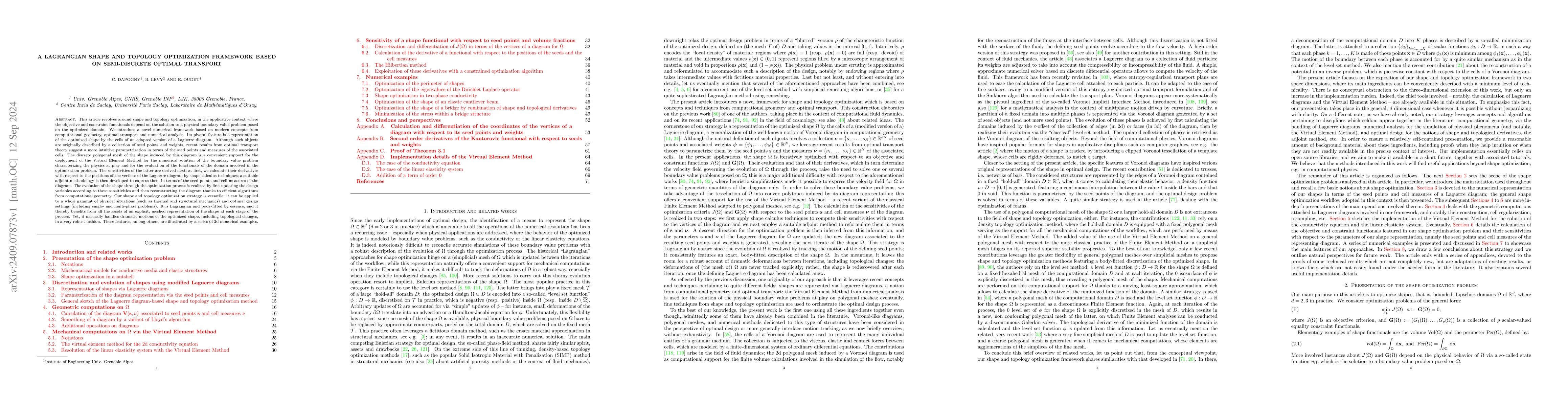 Thumbnail for A Lagrangian shape and topology optimization framework based on
  semi-discrete optimal transport