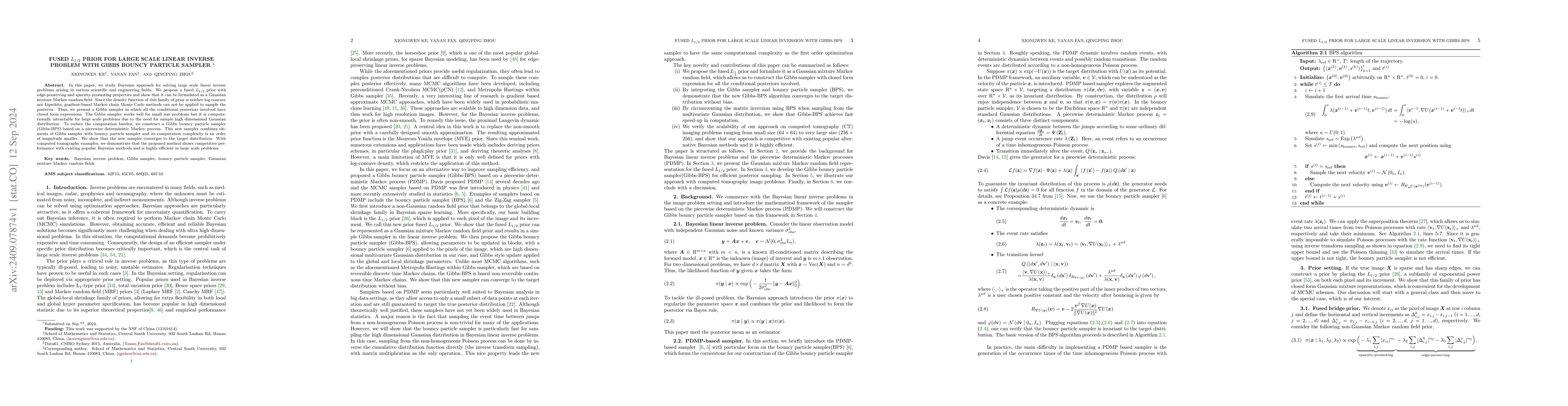 Thumbnail for Fused $L_{1/2}$ prior for large scale linear inverse problem with Gibbs
  bouncy particle sampler