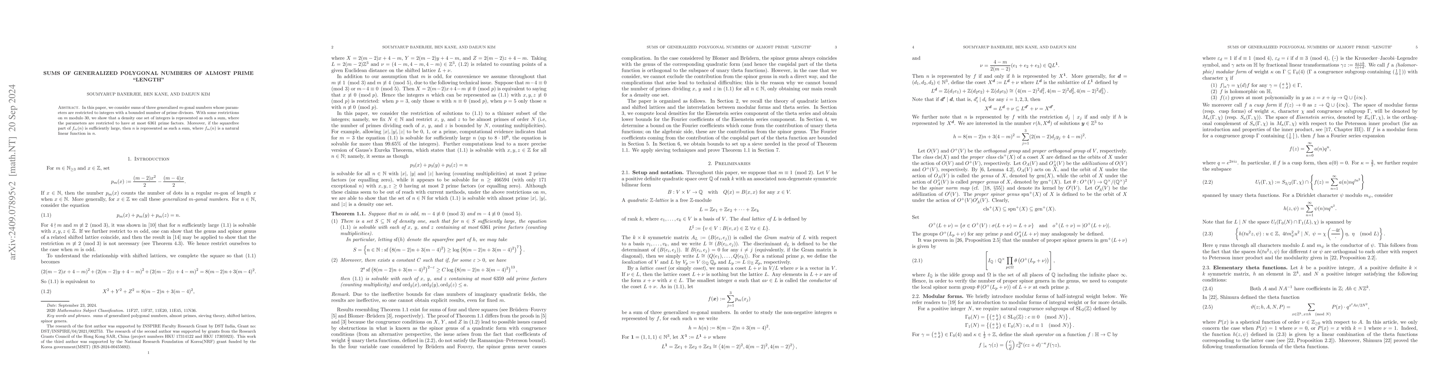 Thumbnail for Sums of generalized polygonal numbers of almost prime "length"