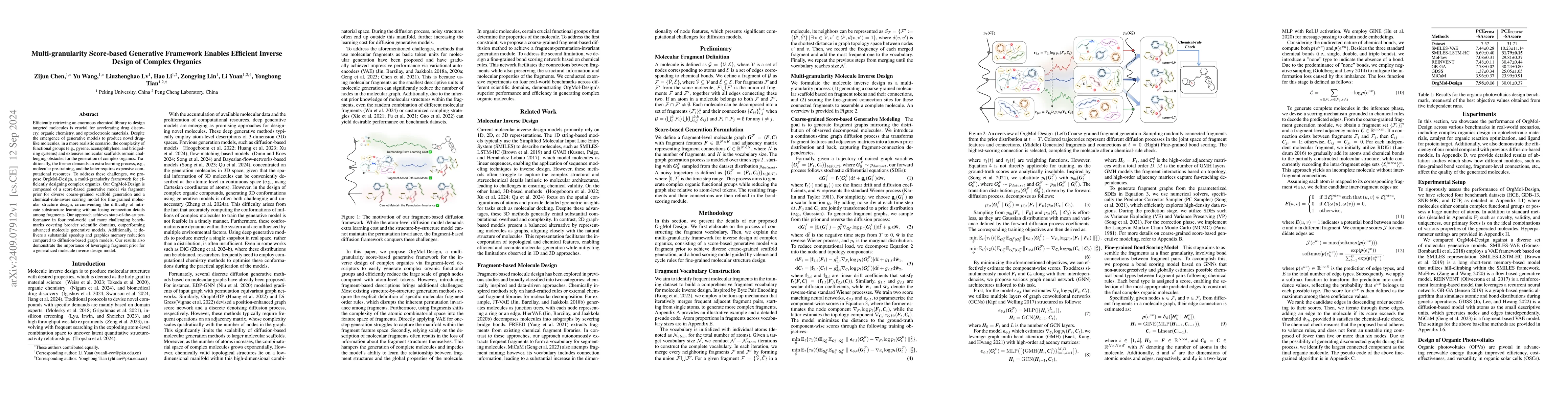 Thumbnail for Multi-granularity Score-based Generative Framework Enables Efficient
  Inverse Design of Complex Organics