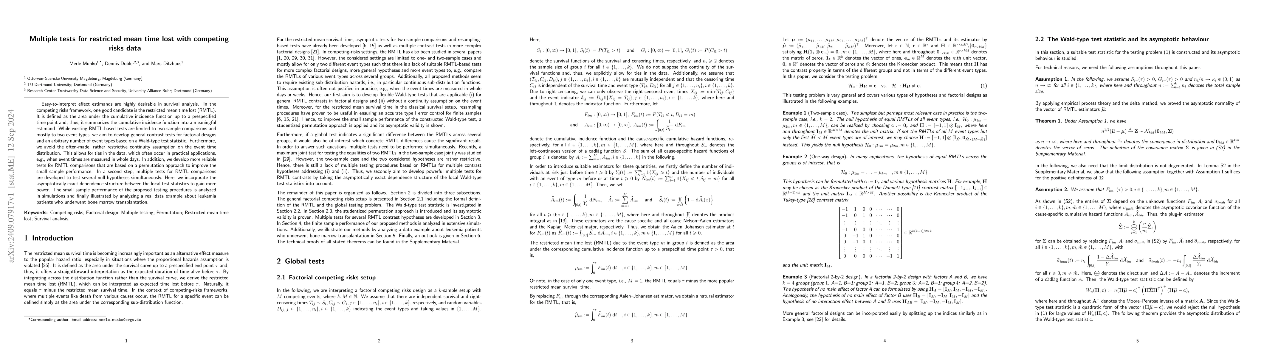 Thumbnail for Multiple tests for restricted mean time lost with competing risks data