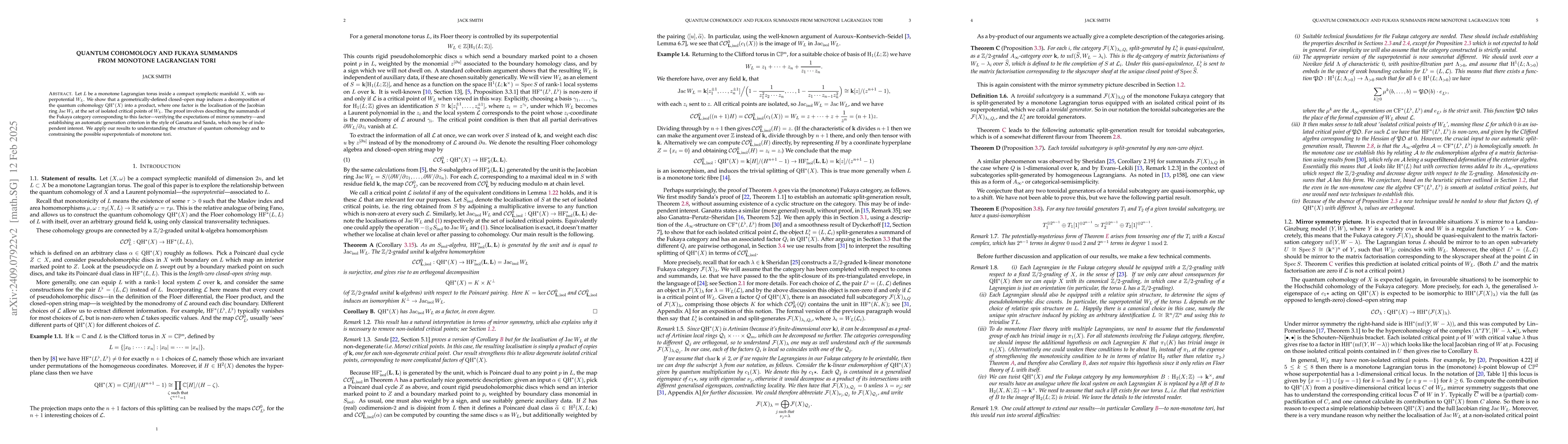 Thumbnail for Quantum cohomology and Fukaya summands from monotone Lagrangian tori