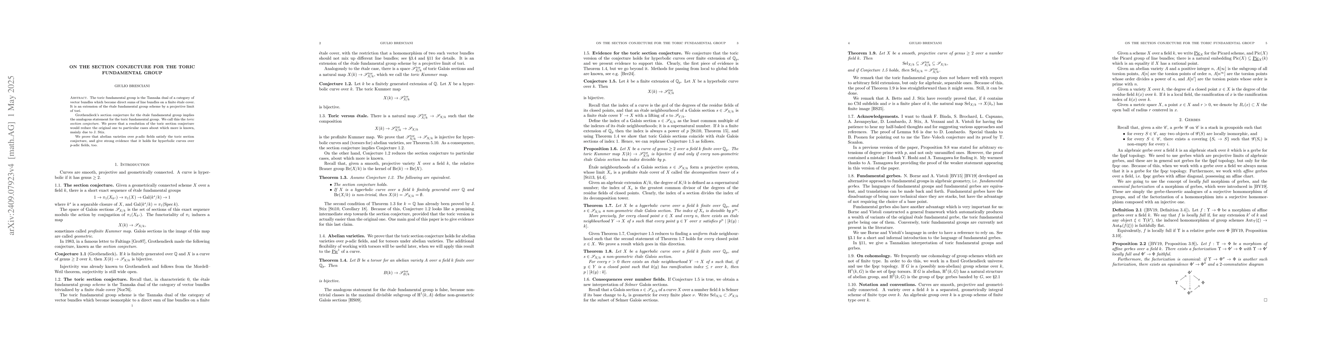 Thumbnail for The section conjecture for the toric fundamental group over $p$-adic
  fields