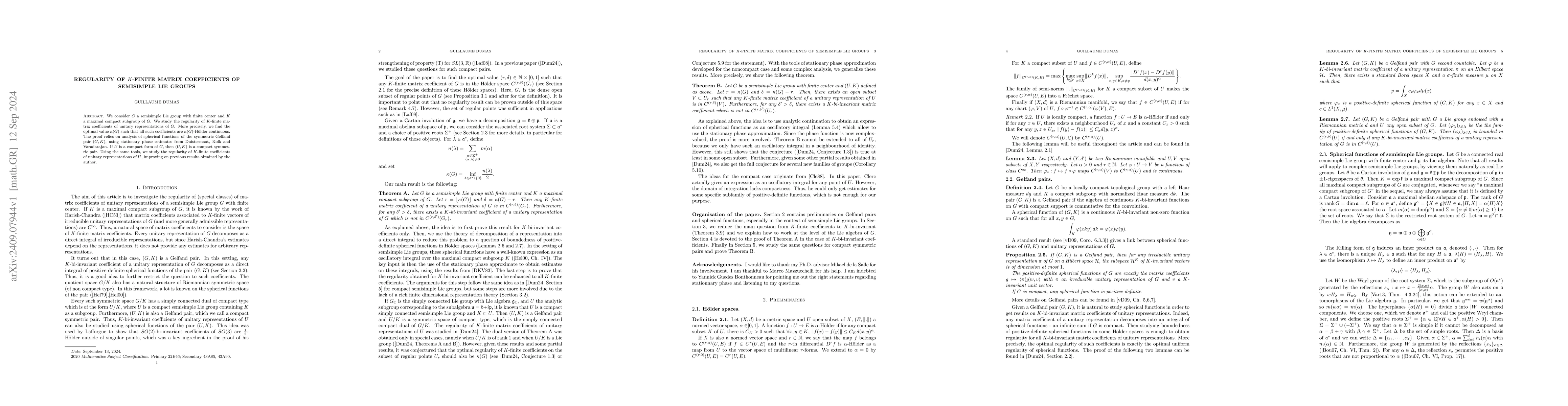 Thumbnail for Regularity of K-finite matrix coefficients of semisimple Lie groups