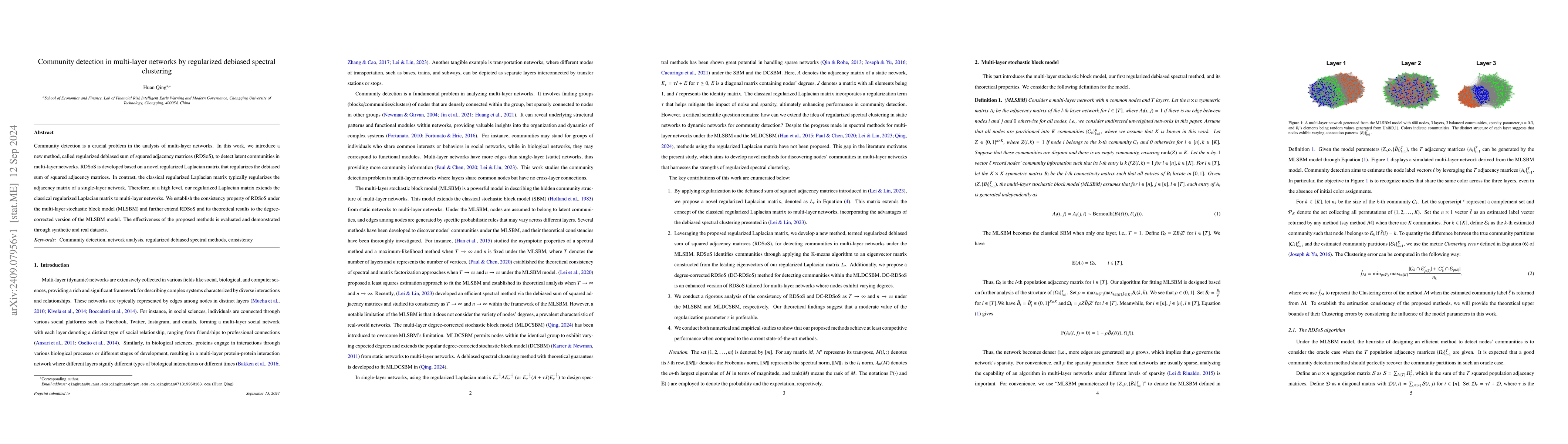 Thumbnail for Community detection in multi-layer networks by regularized debiased
  spectral clustering