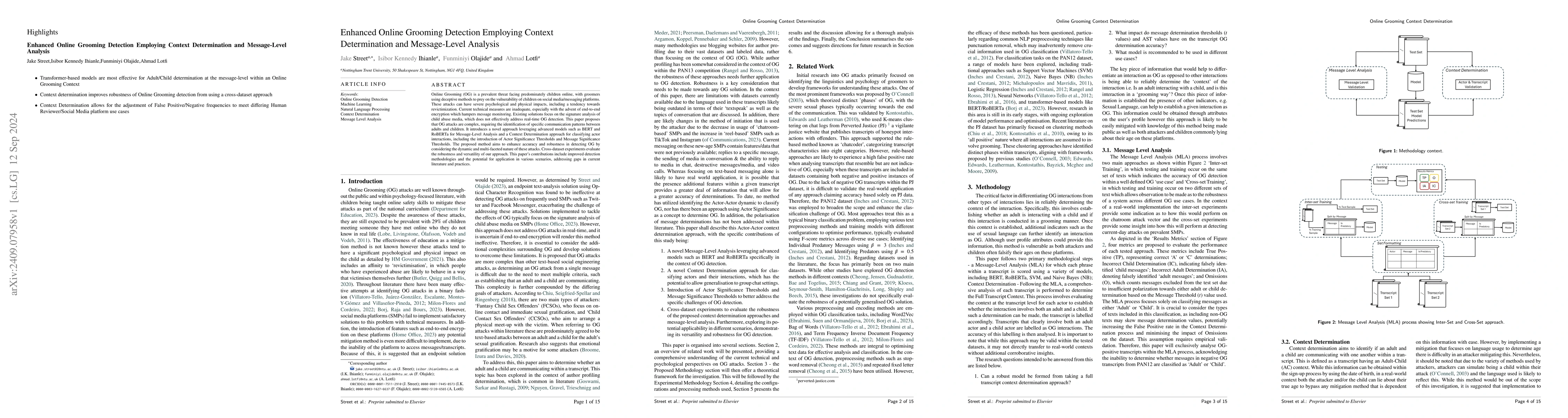 Thumbnail for Enhanced Online Grooming Detection Employing Context Determination and
  Message-Level Analysis