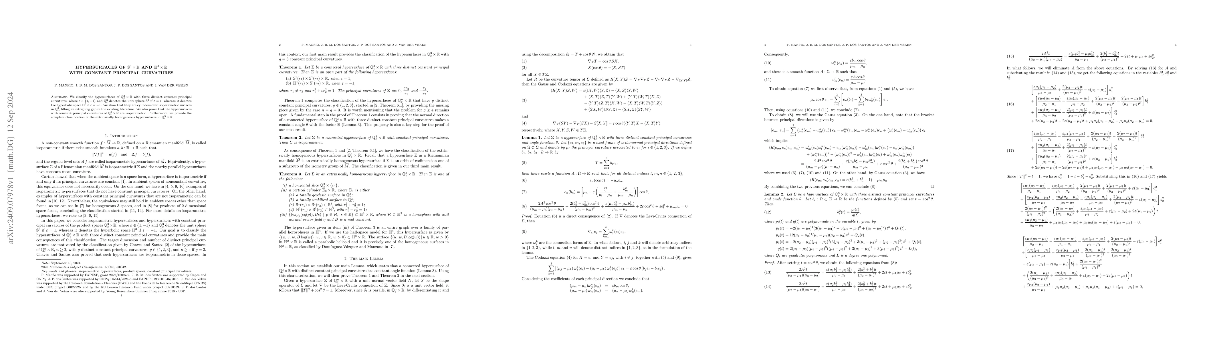 Thumbnail for Hypersurfaces of $\mathbb{S}^3 \times \mathbb{R}$ and $\mathbb{H}^3
  \times \mathbb{R}$ with constant principal curvatures