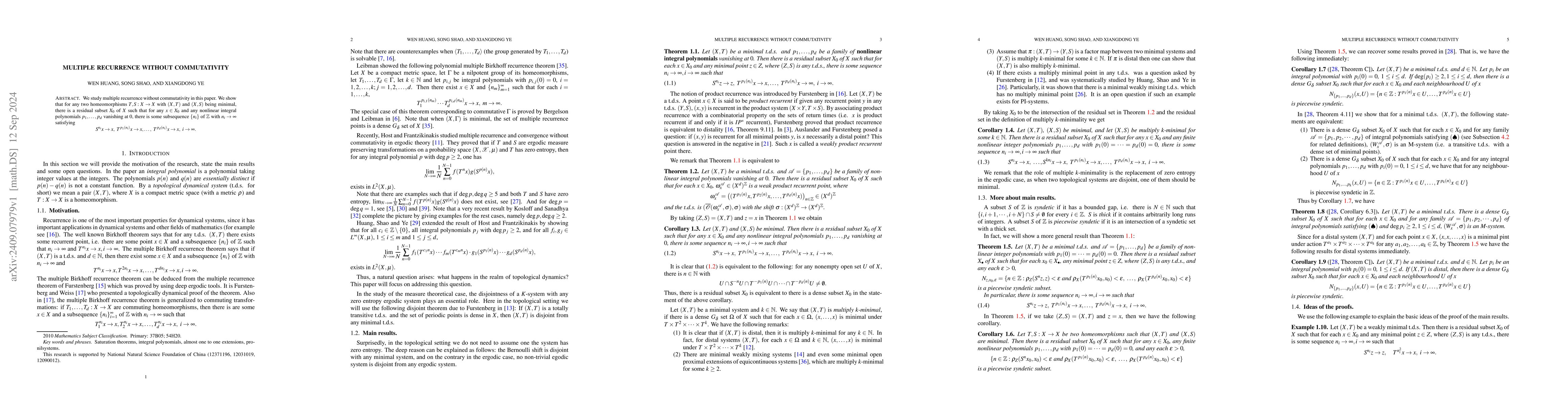 Thumbnail for Multiple recurrence without commutativity