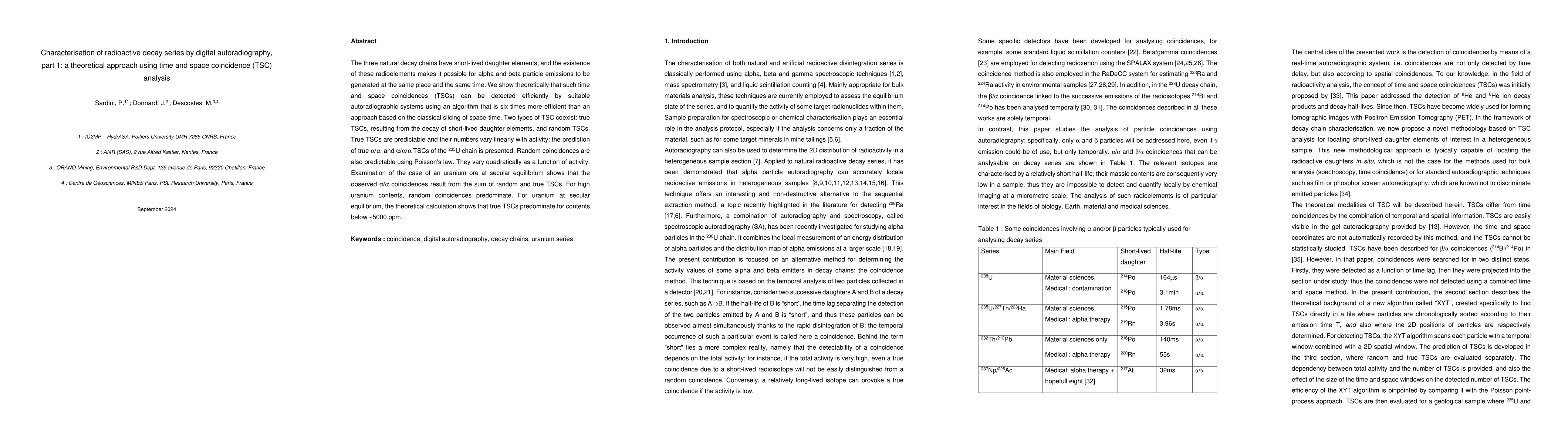 Thumbnail for Characterisation of radioactive decay series by digital autoradiography,
  part 1: a theoretical approach using time and space coincidence (TSC)
  analysis