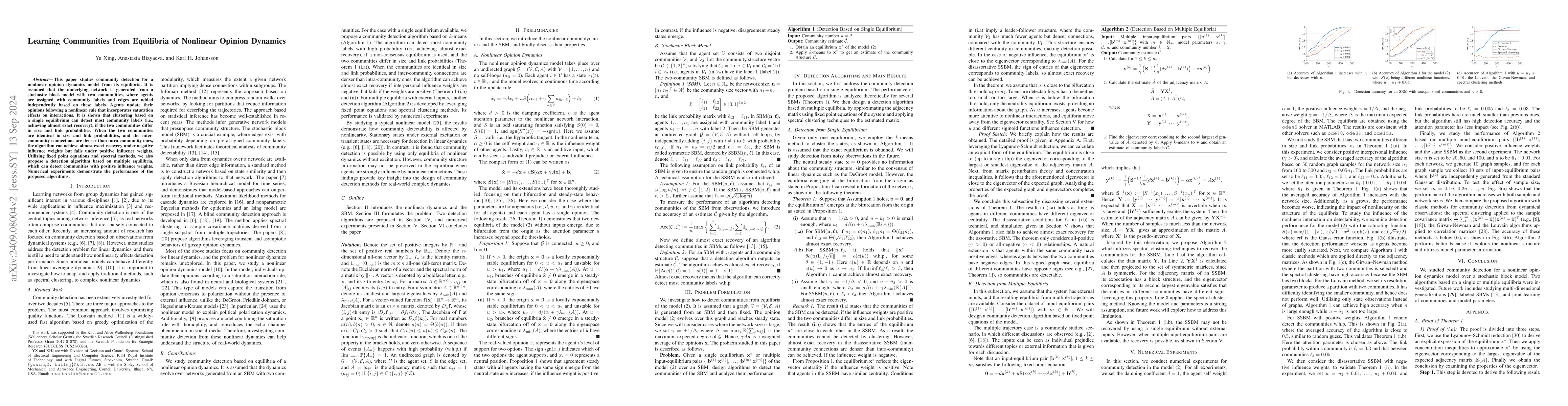 Thumbnail for Learning Communities from Equilibria of Nonlinear Opinion Dynamics