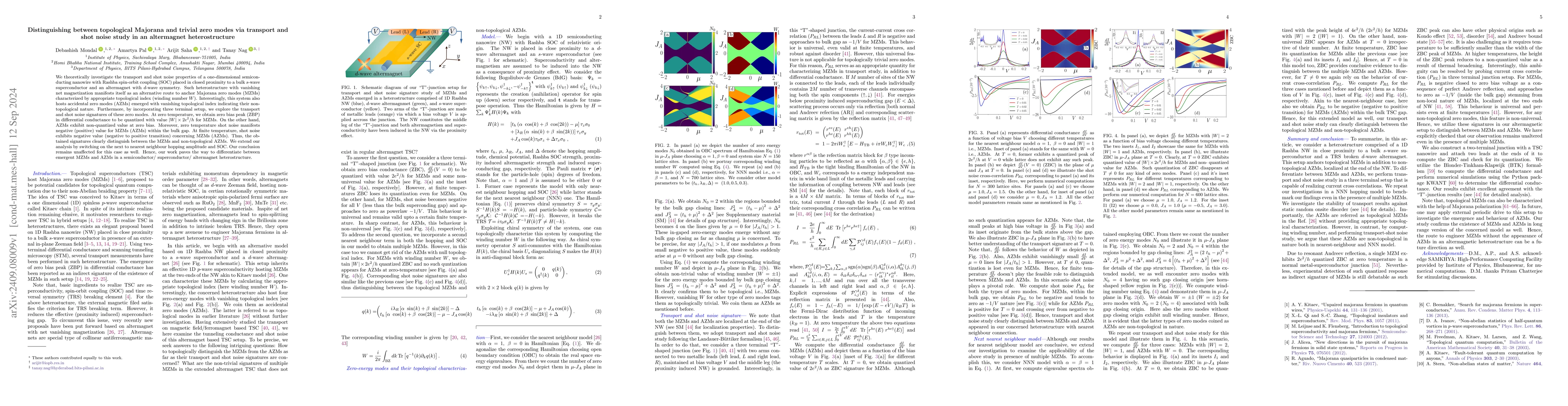 Thumbnail for Distinguishing between topological Majorana and trivial zero modes via
  transport and shot noise study in an altermagnet heterostructure