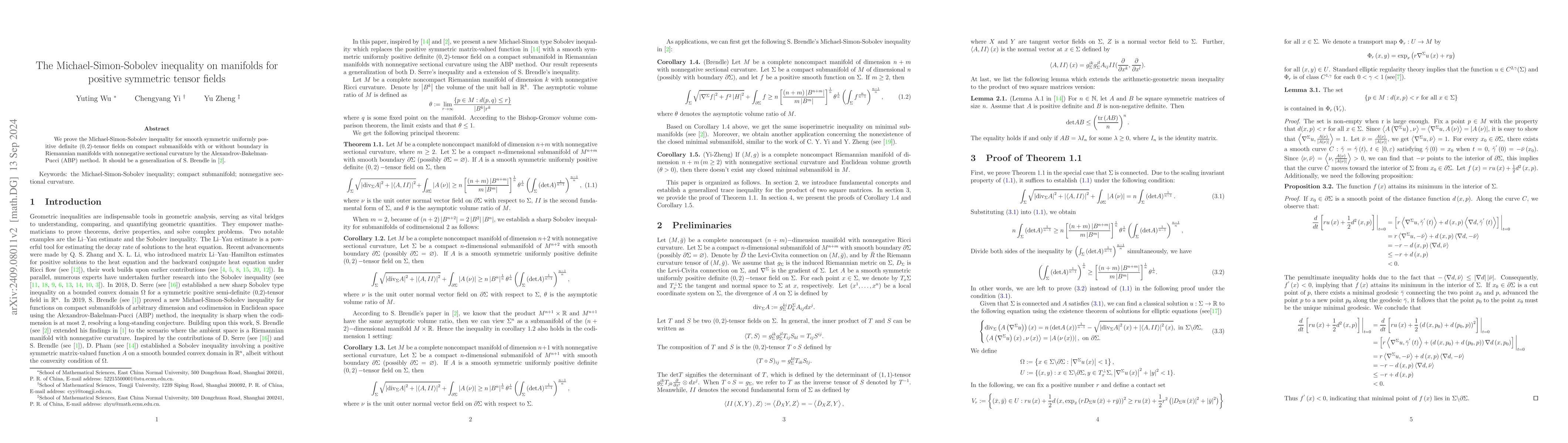 Thumbnail for The Michael-Simon-Sobolev inequality on manifolds for positive symmetric
  tensor fields