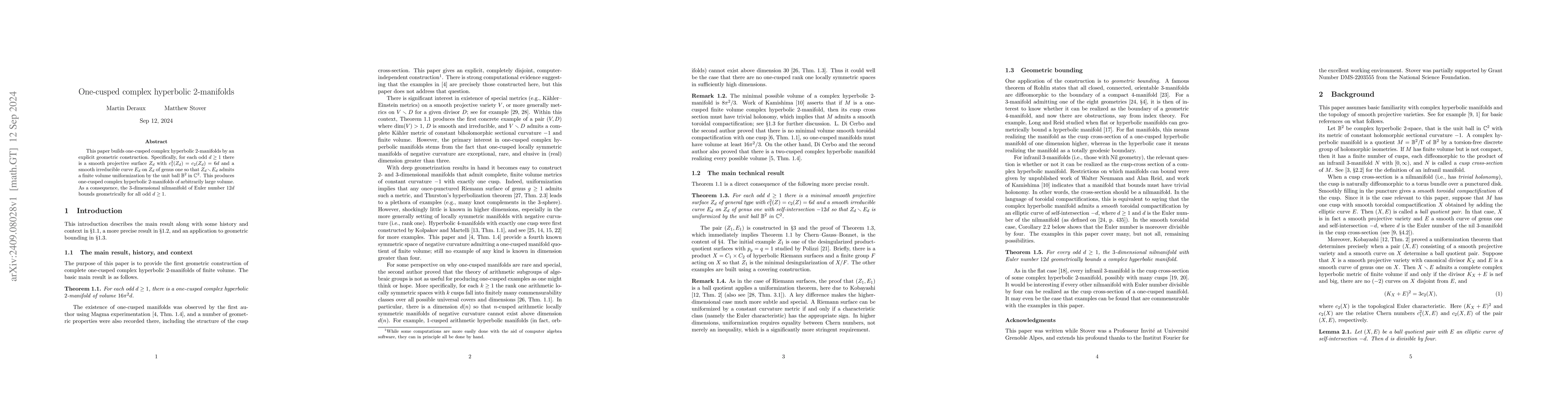 Thumbnail for One-cusped complex hyperbolic 2-manifolds