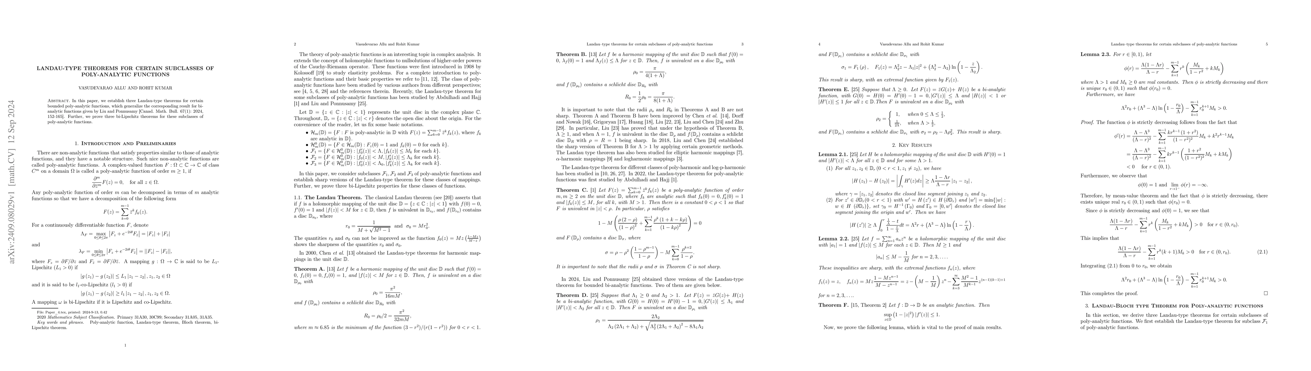 Thumbnail for Landau-type theorems for certain subclasses of poly-analytic functions