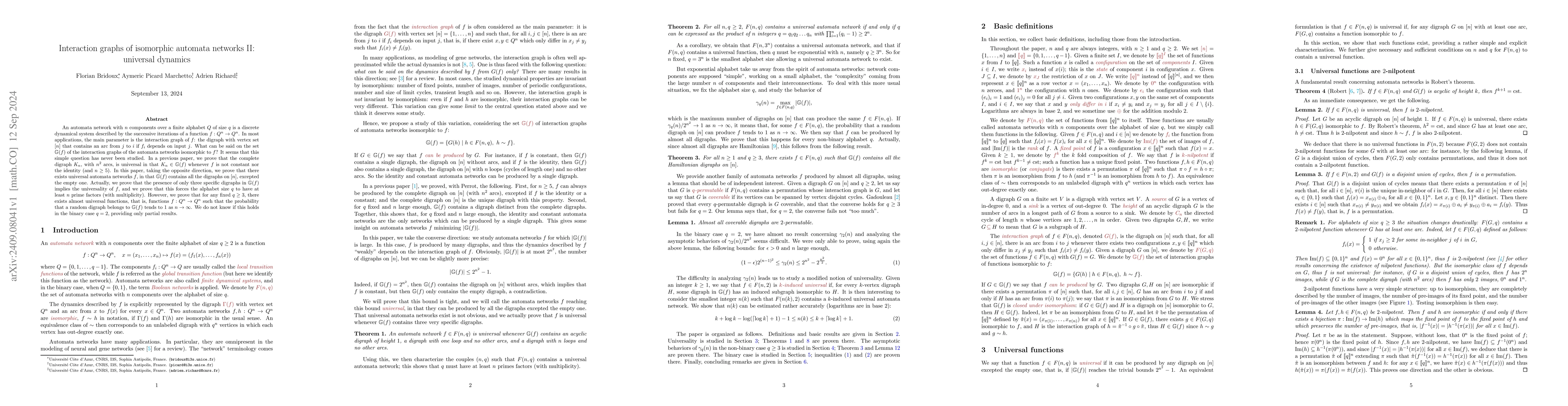 Thumbnail for Interaction graphs of isomorphic automata networks II: universal
  dynamics