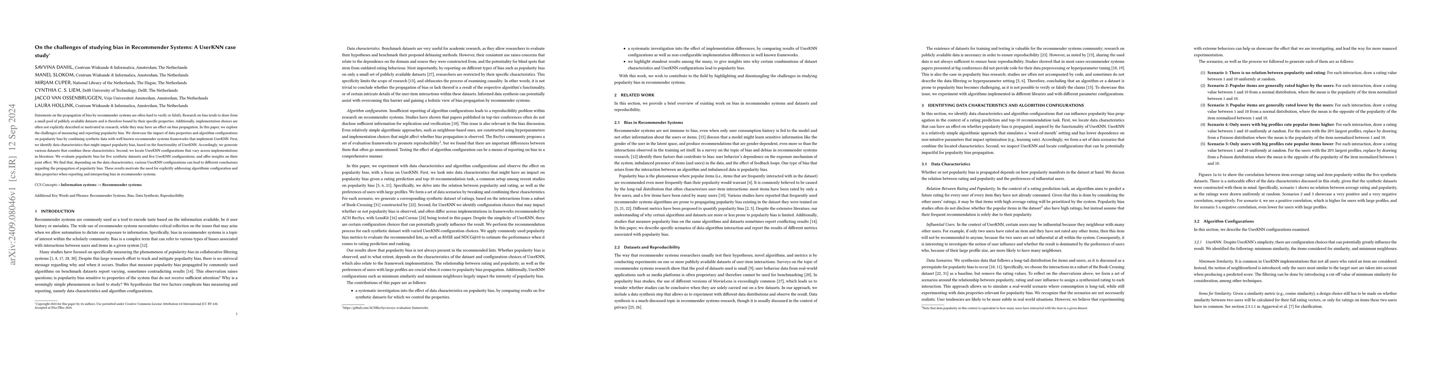 Thumbnail for On the challenges of studying bias in Recommender Systems: A UserKNN
  case study