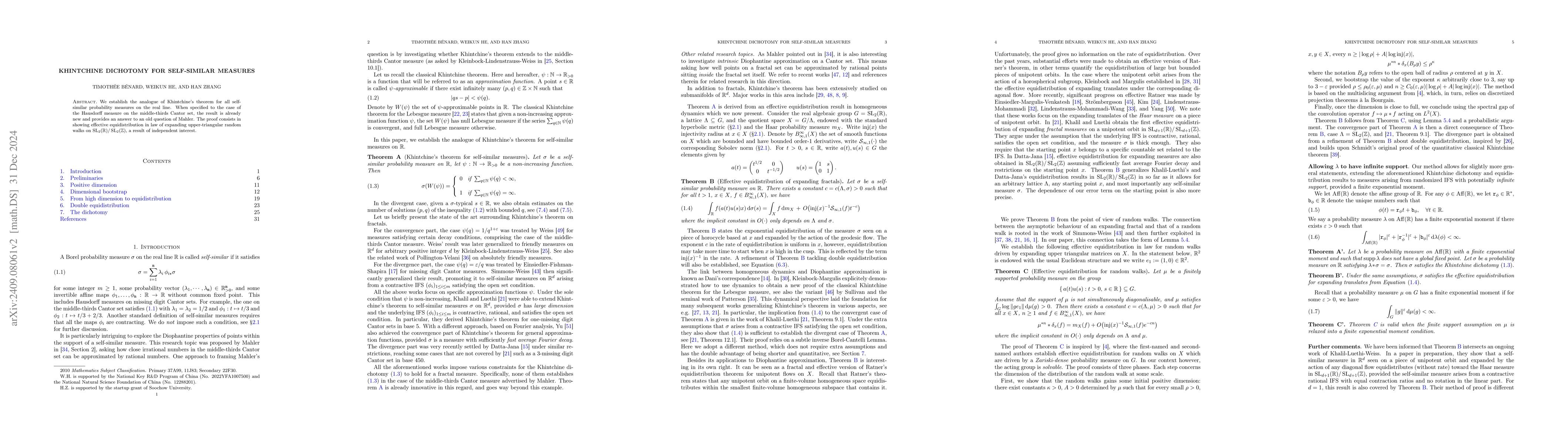 Thumbnail for Khintchine dichotomy for self-similar measures