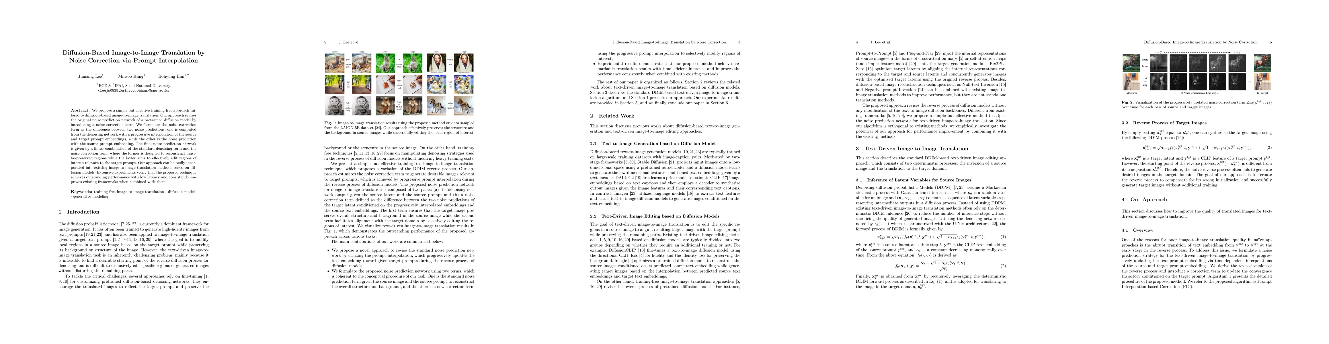 Thumbnail for Diffusion-Based Image-to-Image Translation by Noise Correction via
  Prompt Interpolation