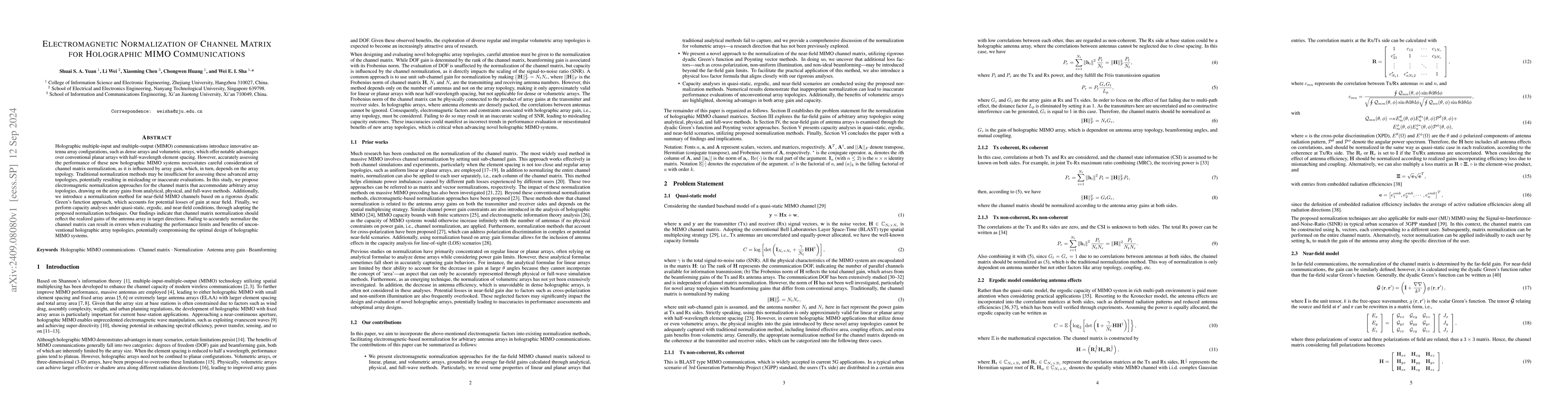 Thumbnail for Electromagnetic Normalization of Channel Matrix for Holographic MIMO
  Communications
