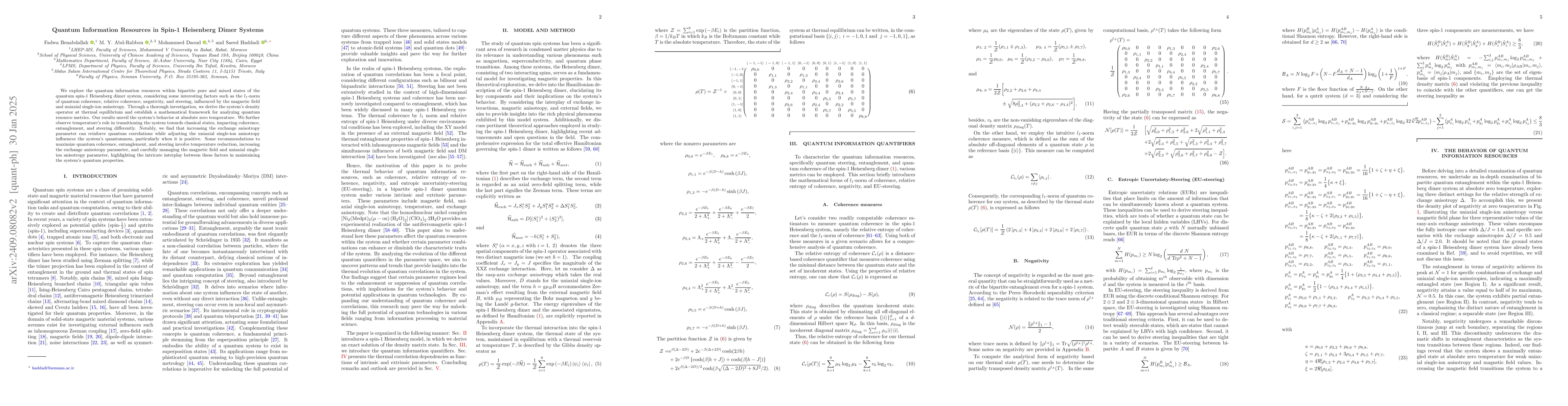 Thumbnail for Quantum Information Resources in Spin-1 Heisenberg Dimer Systems