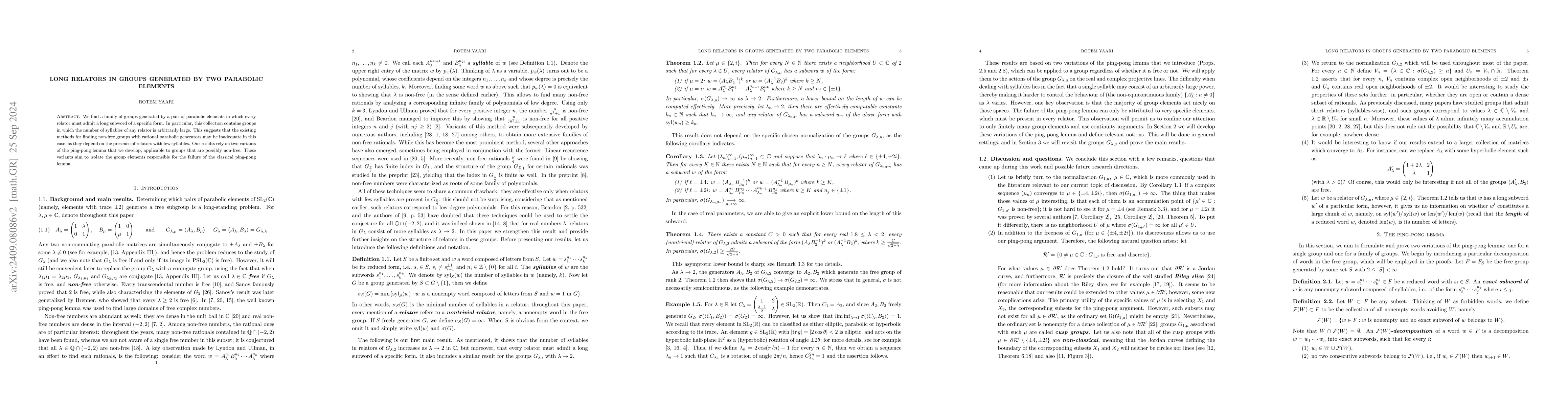 Thumbnail for Long relators in groups generated by two parabolic elements
