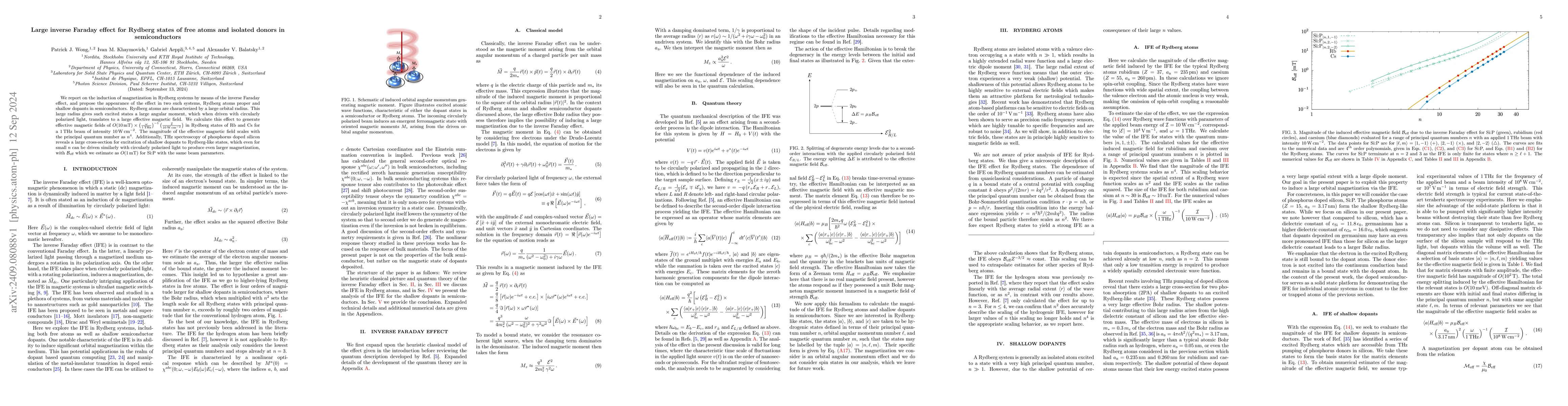 Thumbnail for Large inverse Faraday effect for Rydberg states of free atoms and
  isolated donors in semiconductors