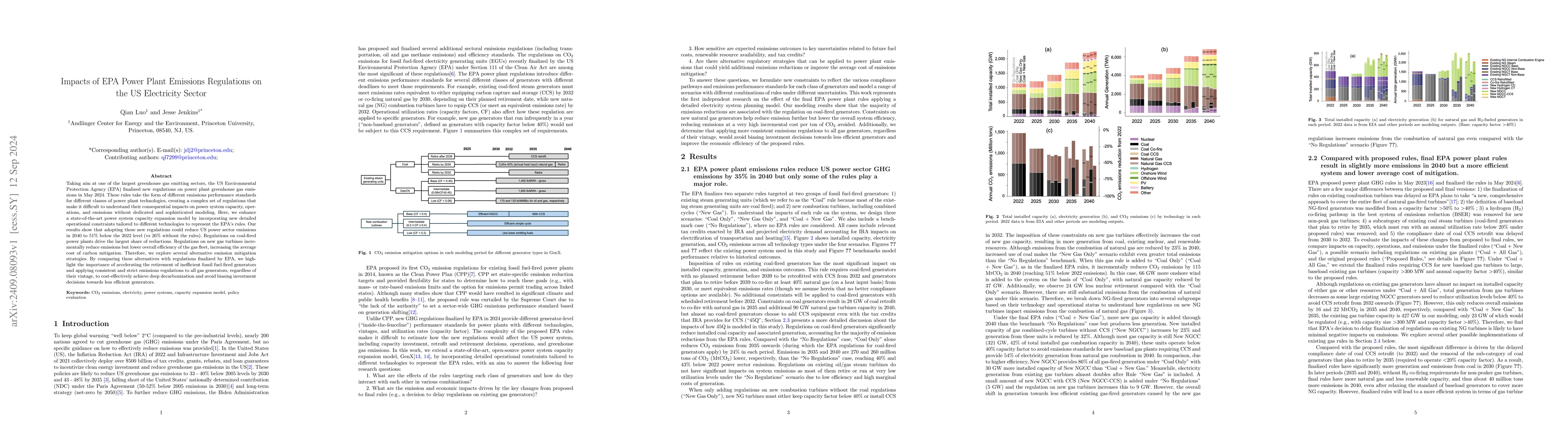 Thumbnail for Impacts of EPA Power Plant Emissions Regulations on the US Electricity
  Sector