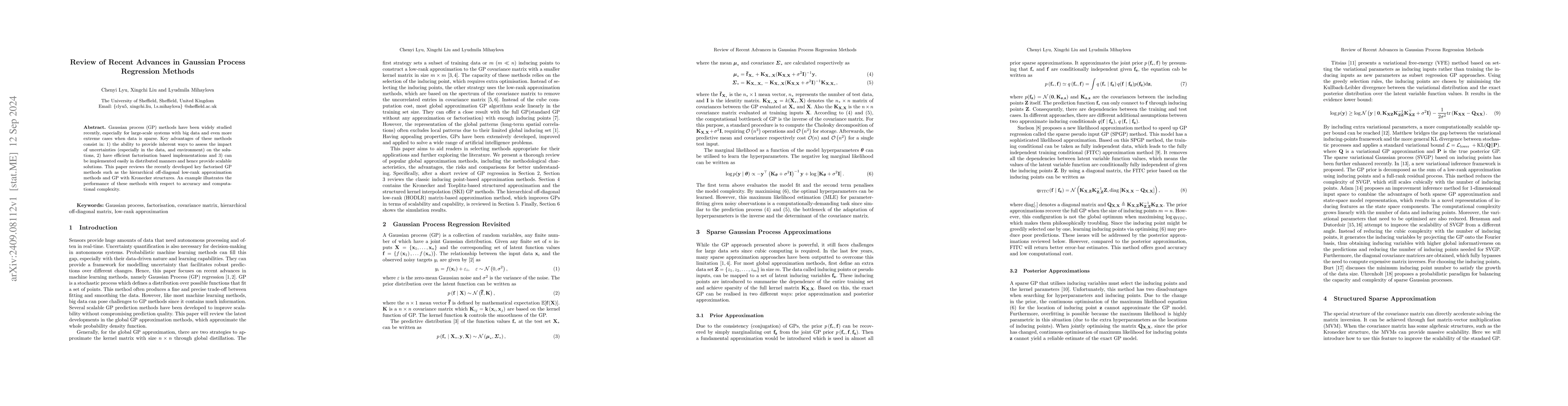 Thumbnail for Review of Recent Advances in Gaussian Process Regression Methods
