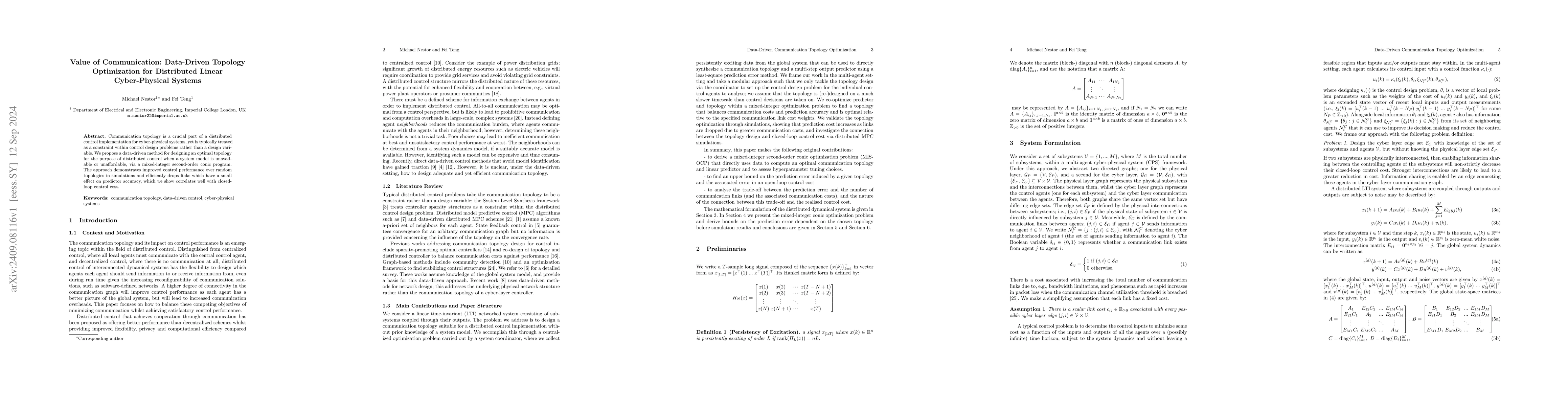 Thumbnail for Value of Communication: Data-Driven Topology Optimization for
  Distributed Linear Cyber-Physical Systems
