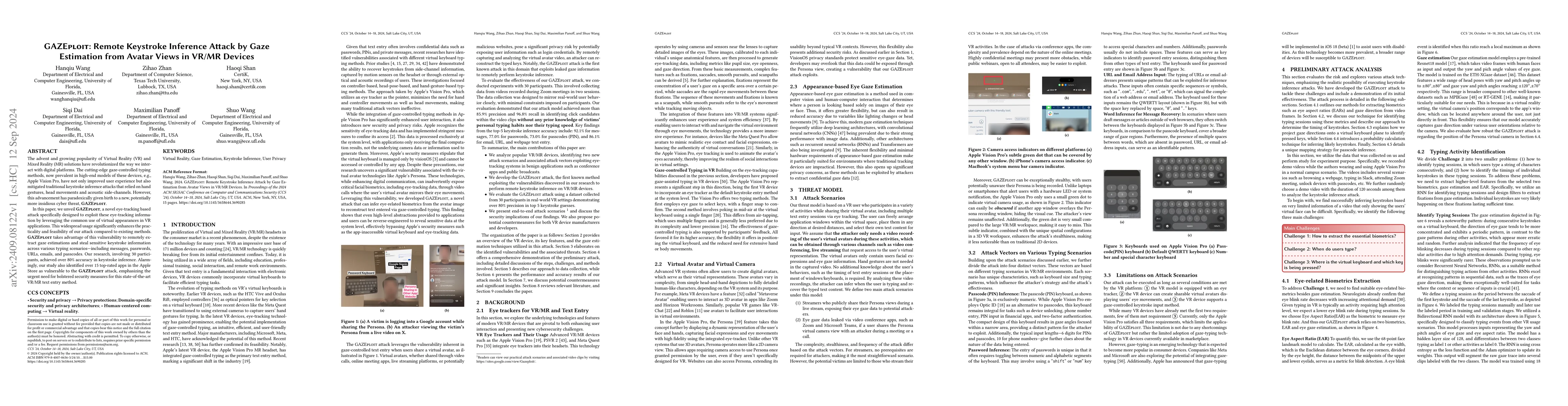 Thumbnail for GAZEploit: Remote Keystroke Inference Attack by Gaze Estimation from
  Avatar Views in VR/MR Devices