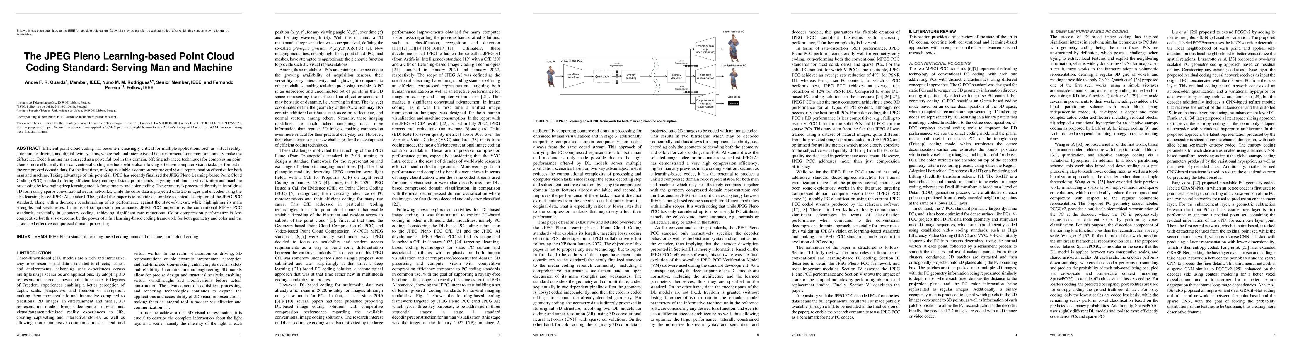 Thumbnail for The JPEG Pleno Learning-based Point Cloud Coding Standard: Serving Man
  and Machine