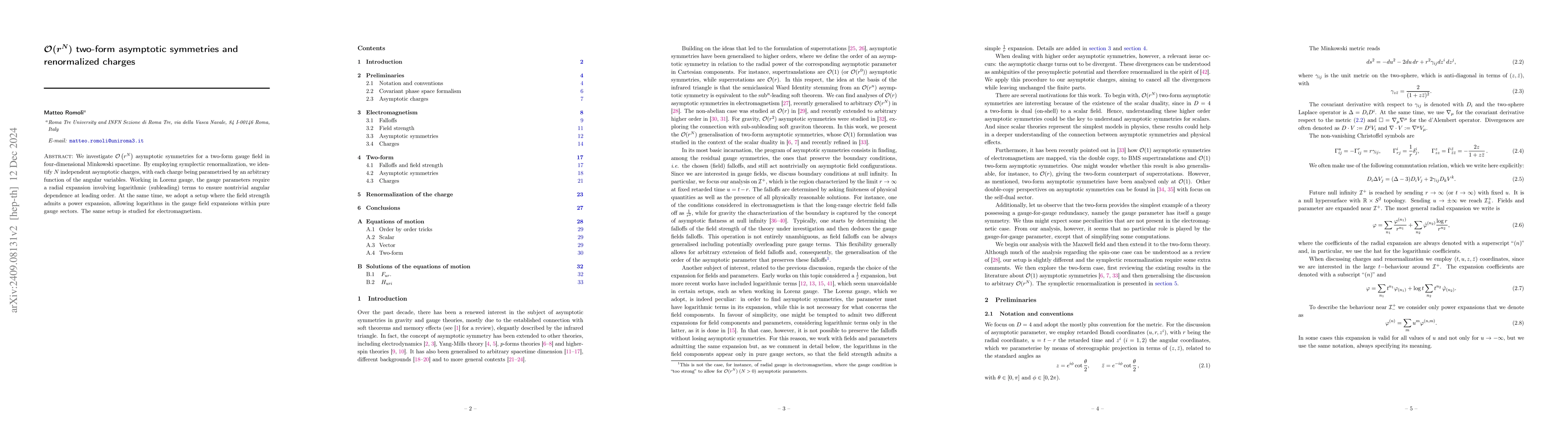 Thumbnail for ${\mathcal{O}(r^N)} $ two-form asymptotic symmetries and renormalized
  charges