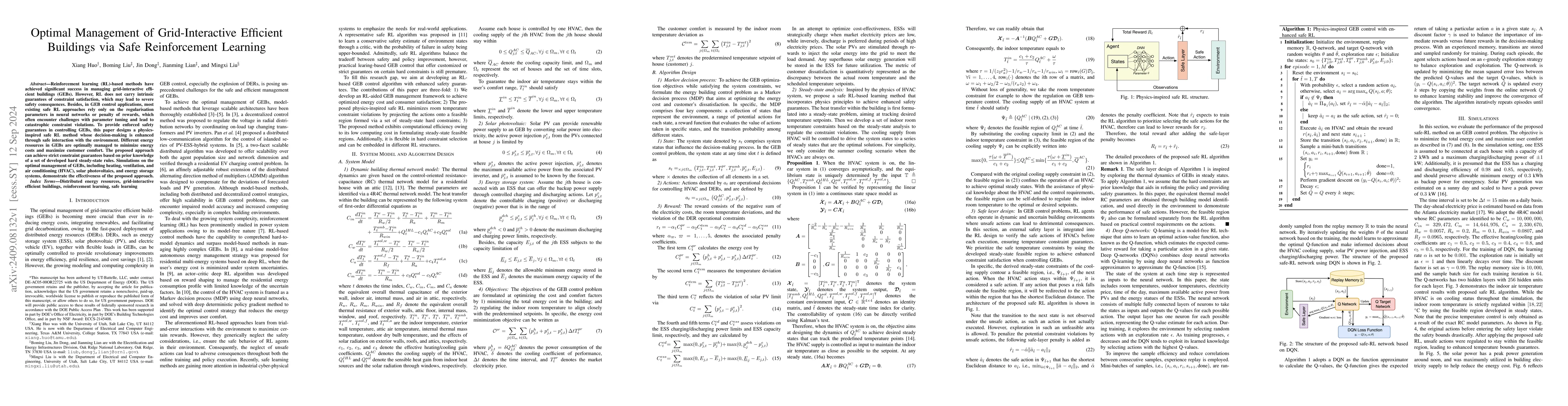 Thumbnail for Optimal Management of Grid-Interactive Efficient Buildings via Safe
  Reinforcement Learning
