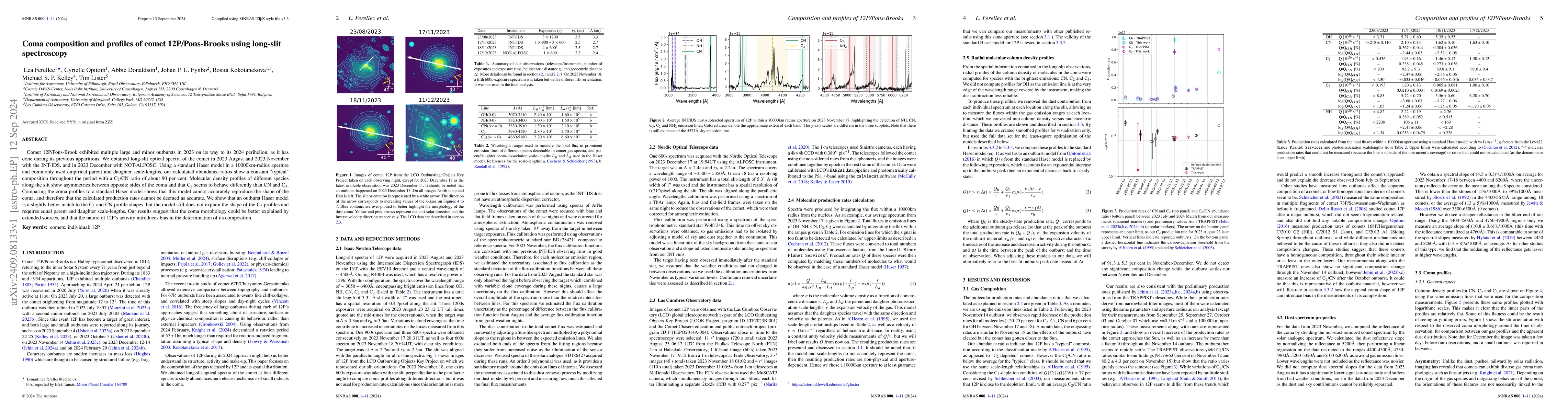 Thumbnail for Coma composition and profiles of comet 12P/Pons-Brooks using long-slit
  spectroscopy